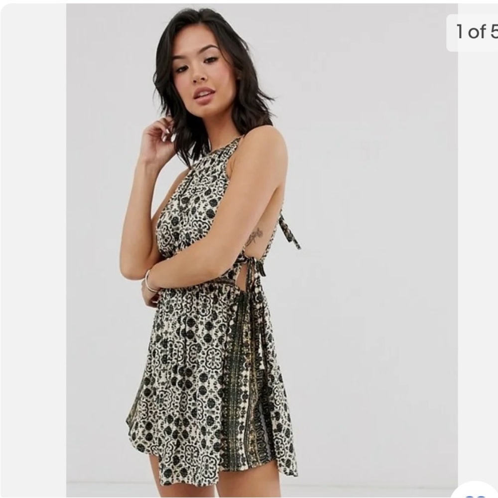Free People Mid Summers Day Printed Abstract Halter Top Tunic Flowy Peplum
